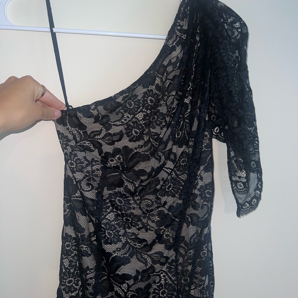 Chelsea & Violet Black Lace One-Shoulder Dress